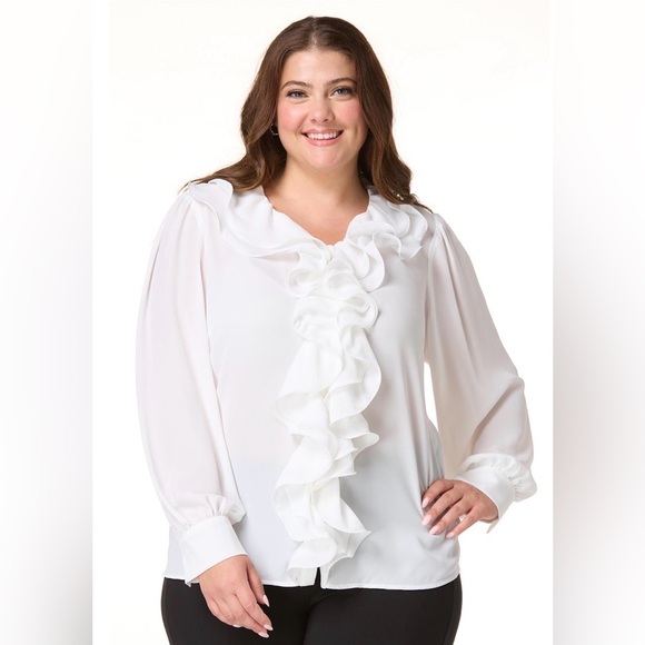Cato Tops - NWT Elegant White Ruffle Blouse